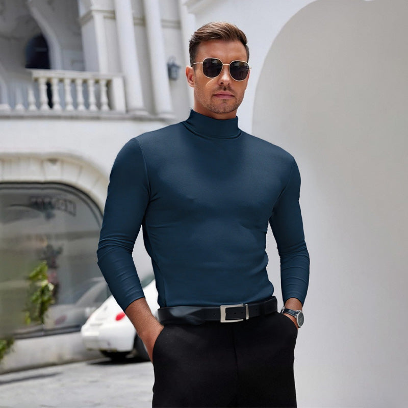 Mens High Neck Slim Fit Long Sleeve T-shirt