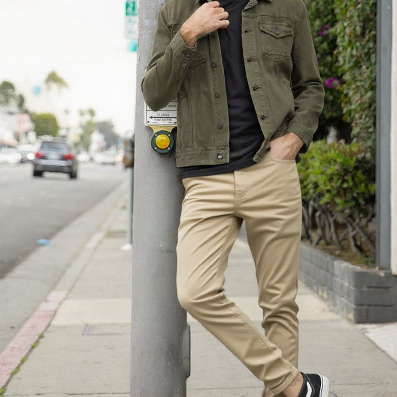 👖Men’s Casual Slim-Fit Solid Color Pants+Belt