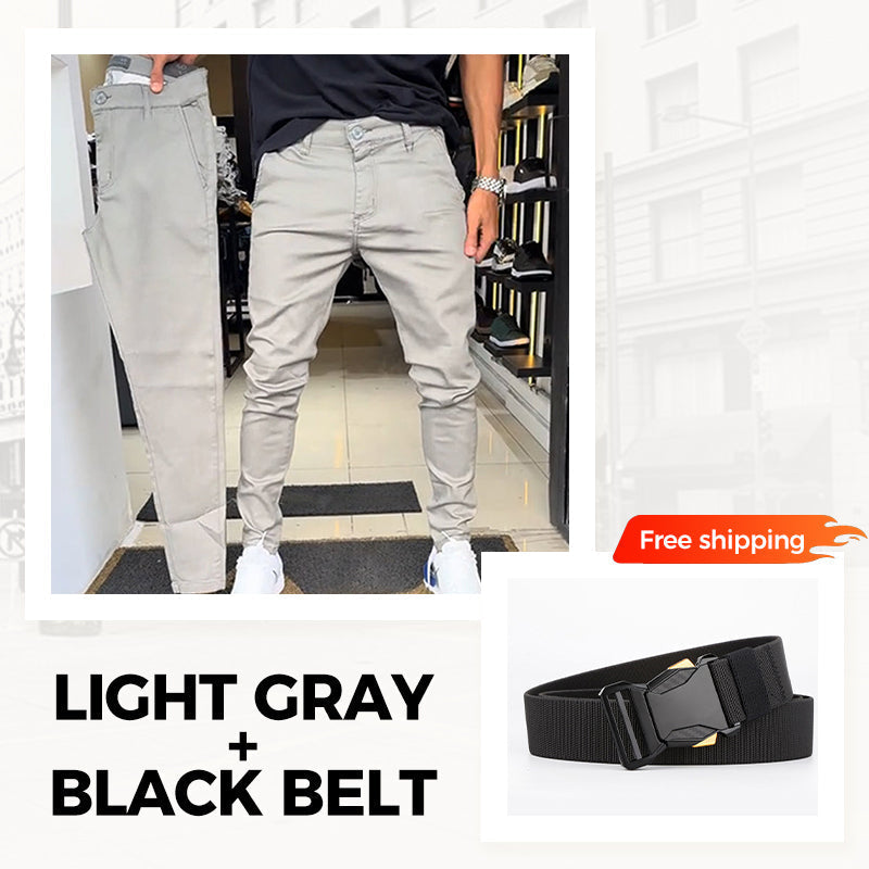 👖Men’s Casual Slim-Fit Solid Color Pants+Belt