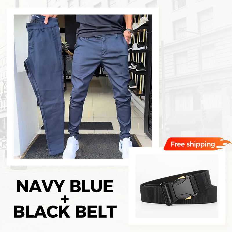 👖Men’s Casual Slim-Fit Solid Color Pants+Belt