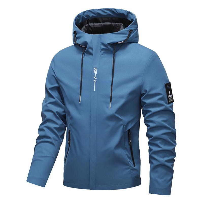 Men's Solid Color Waterproof Windproof Drawstring Zip-up Hoodie Jacket