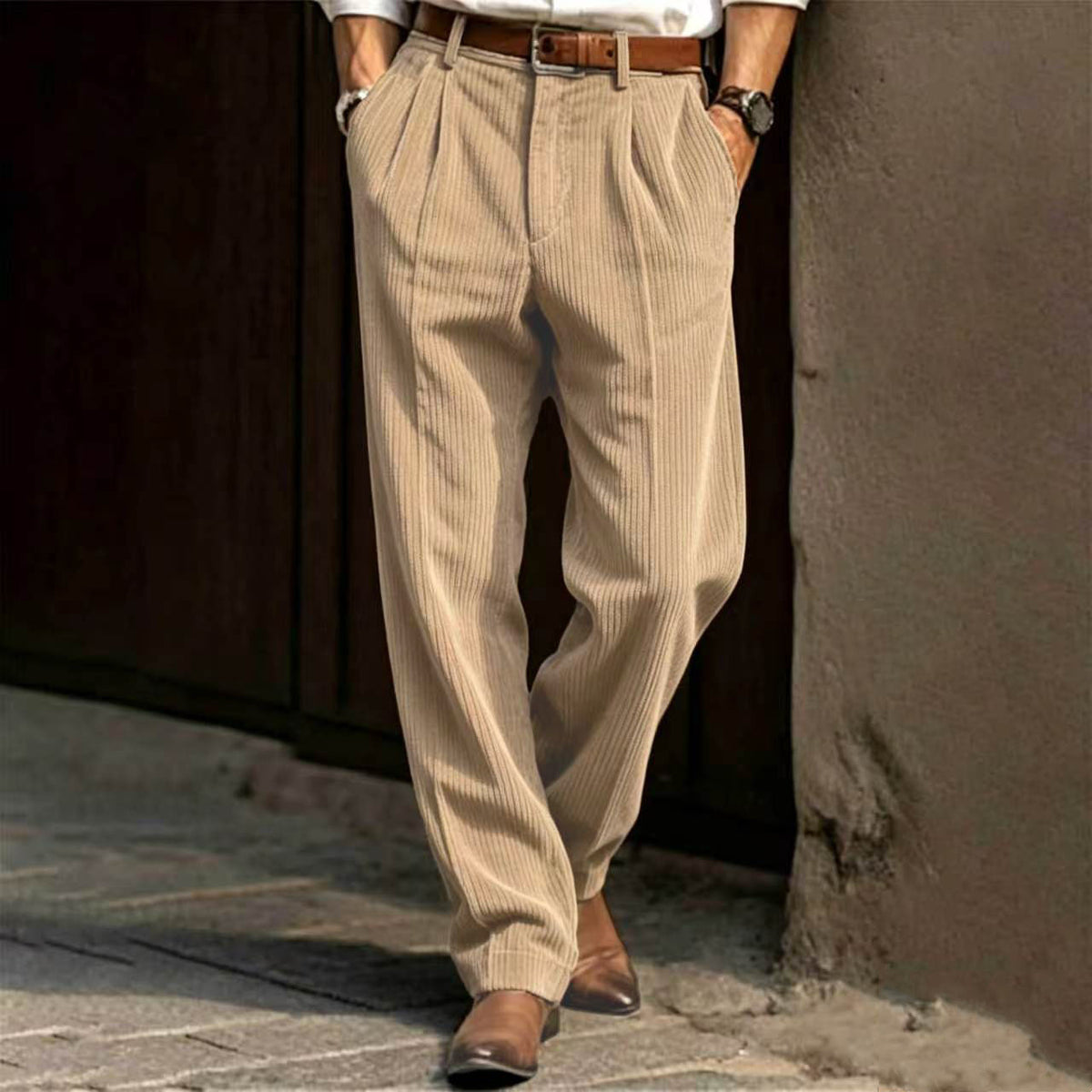 Vintage Pleated Corduroy Wide Leg Pants
