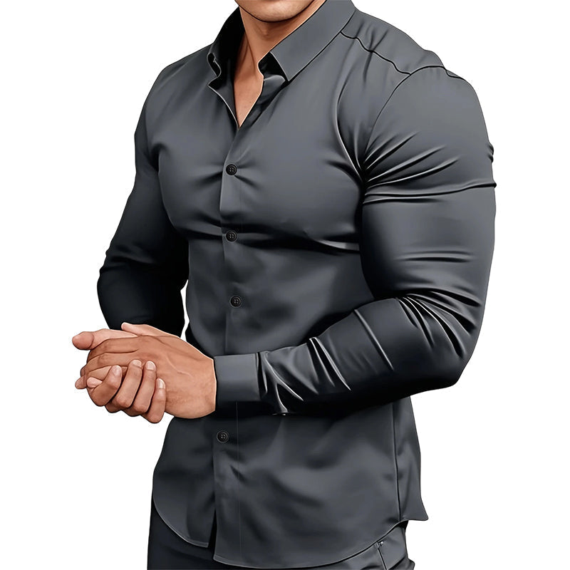 🔥High Quality Men's Four Seasons Solid Color Lapel Long Sleeve Button Shirt