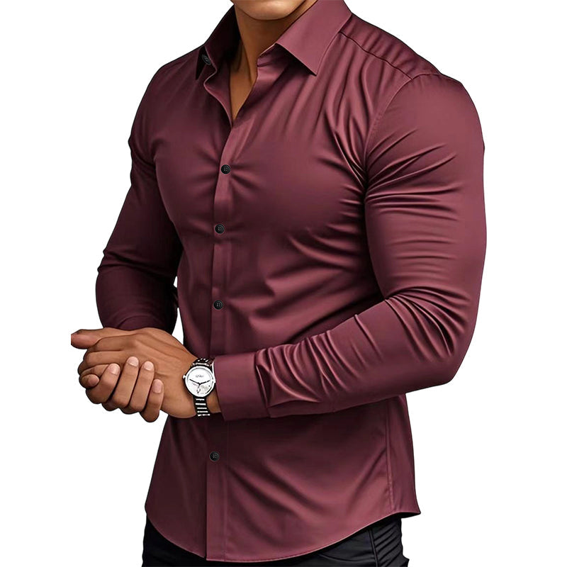 🔥High Quality Men's Four Seasons Solid Color Lapel Long Sleeve Button Shirt