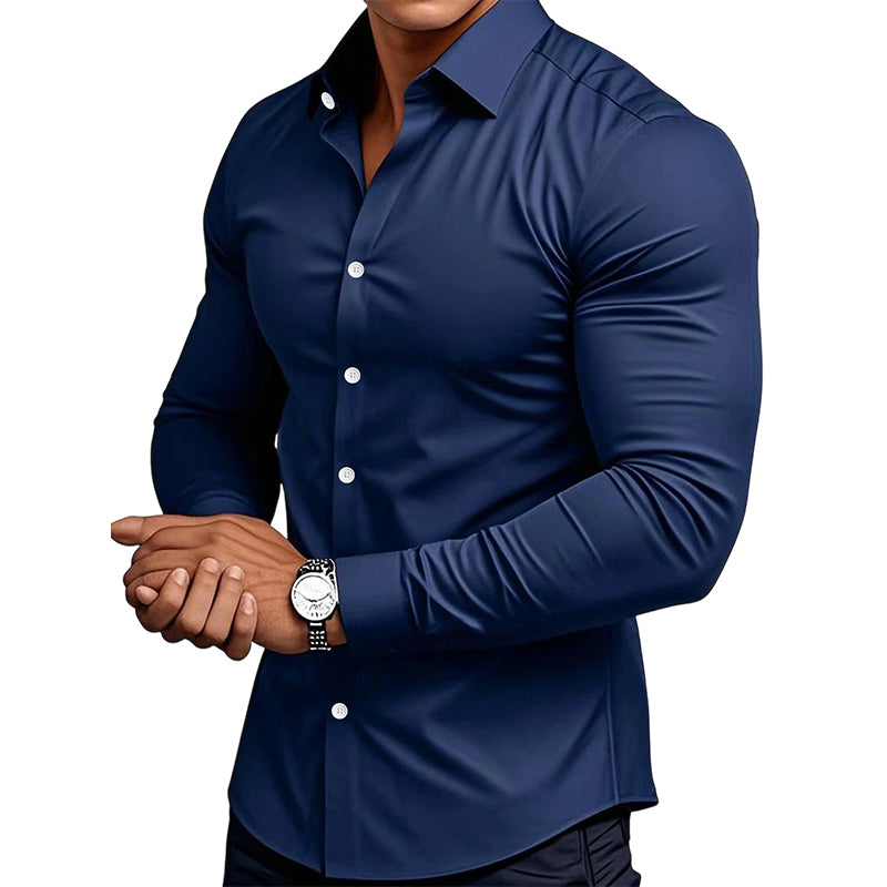 🔥High Quality Men's Four Seasons Solid Color Lapel Long Sleeve Button Shirt
