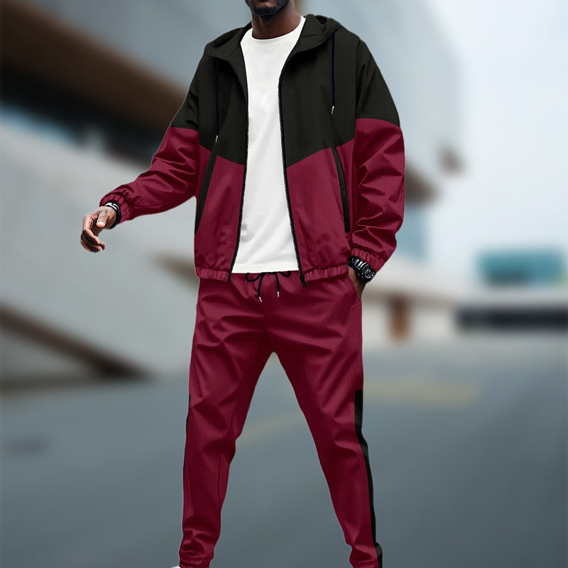 Men's Contrast Hoodie & Tapered Joggers Sports Set