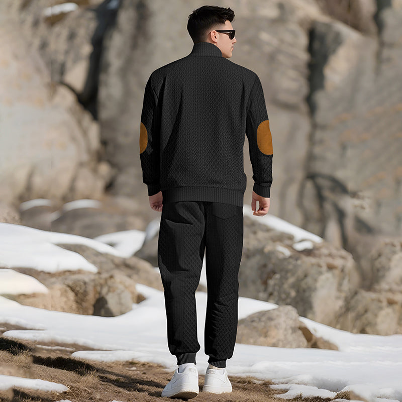 Casual Jacquard Set: Stand Collar Top + Elastic Cuff Pants – Rich Jacquard Texture & Elegant Neckline, Daily Wear Essential!