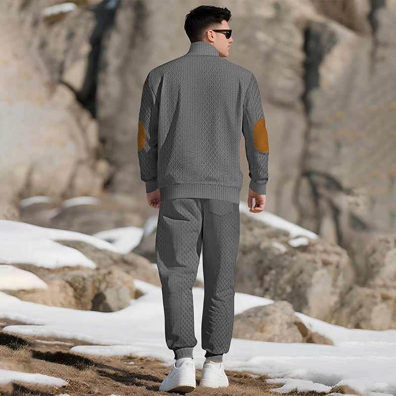 Casual Jacquard Set: Stand Collar Top + Elastic Cuff Pants – Rich Jacquard Texture & Elegant Neckline, Daily Wear Essential!