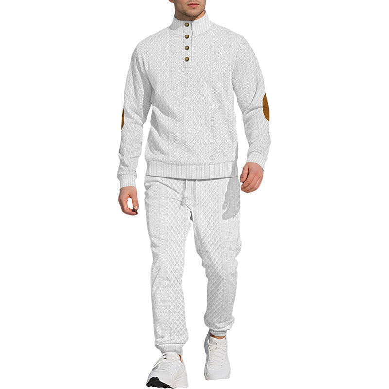 Casual Jacquard Set: Stand Collar Top + Elastic Cuff Pants – Rich Jacquard Texture & Elegant Neckline, Daily Wear Essential!