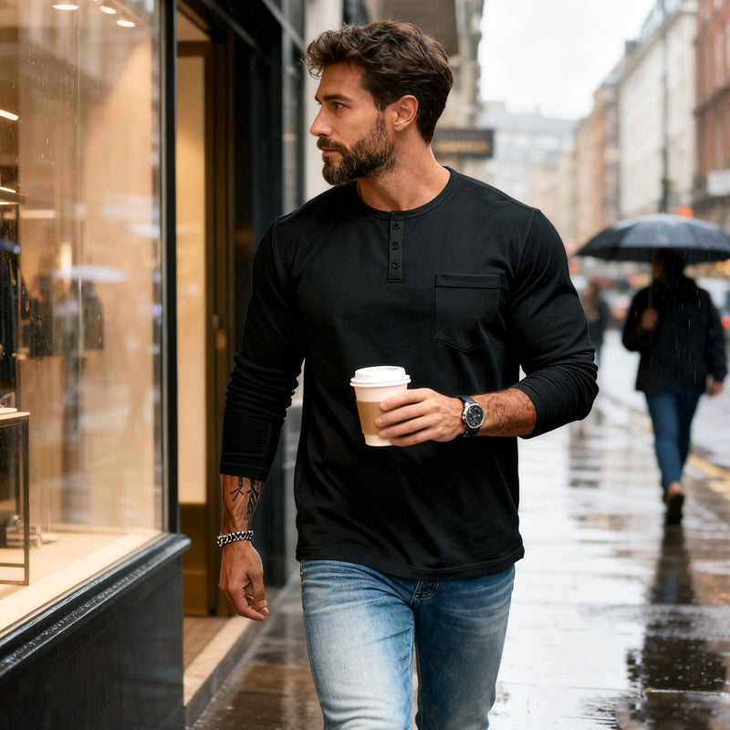 Men’s Slim Fit Henley Long Sleeve T-Shirt
