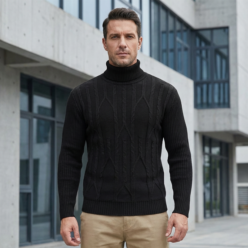 Men's Casual Cable Knit Turtleneck Pullover Sweater