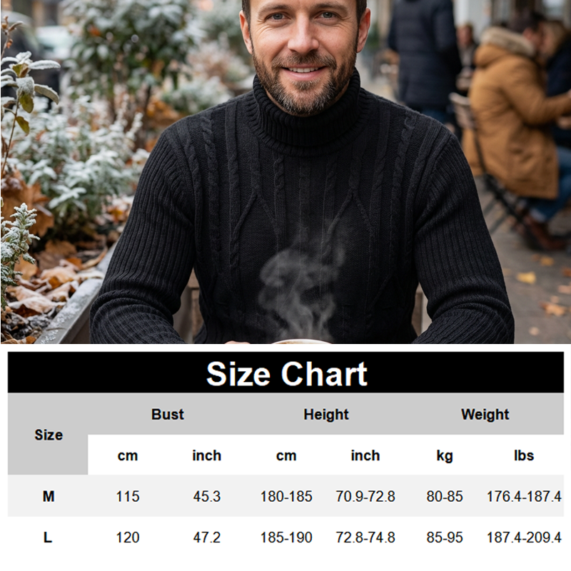 Men's Casual Cable Knit Turtleneck Pullover Sweater