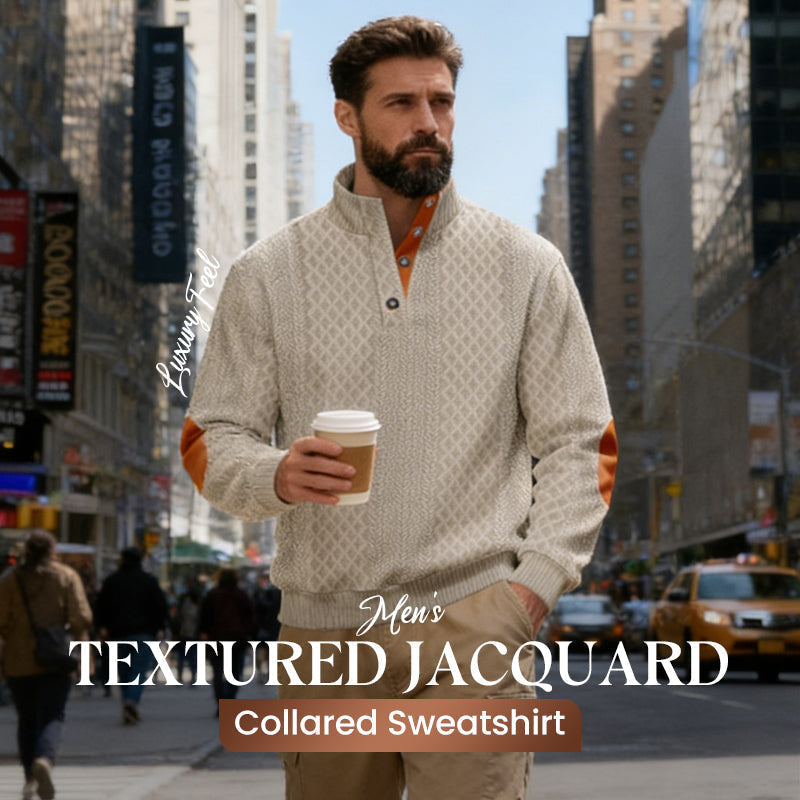 📢📢50%  OFF !! ⏰Men's Textured Jacquard Collared Sweatshirt