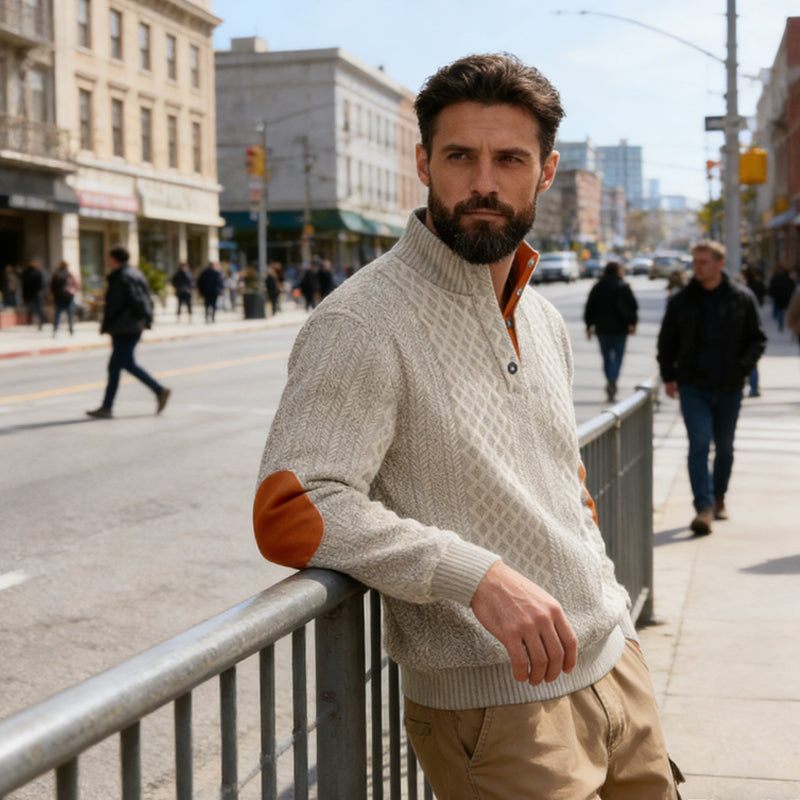 📢📢50%  OFF !! ⏰Men's Textured Jacquard Collared Sweatshirt