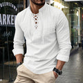 👔 50% OFF NOW! 💎 Men's Casual Solid Color Shirt – Lace-Up Neck, Modern Stand Collar & Breathable Cotton ✨